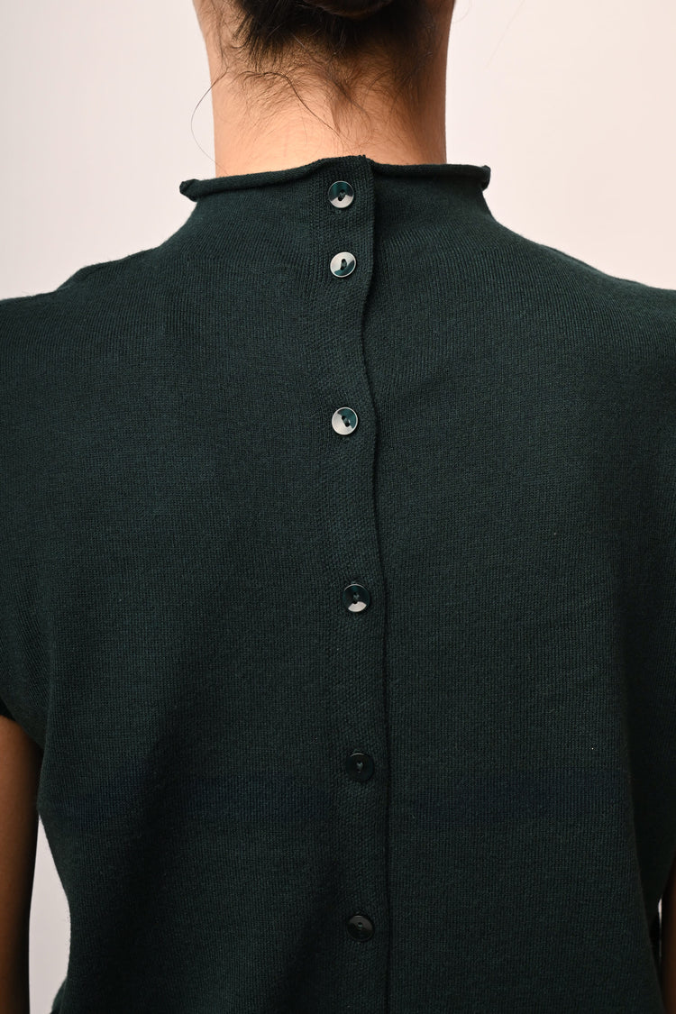 Back button mock sweater