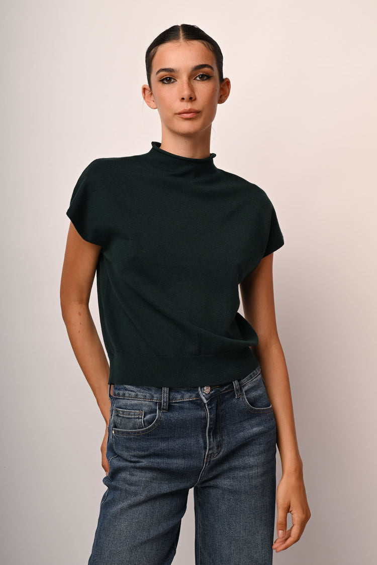 Back button mock sweater