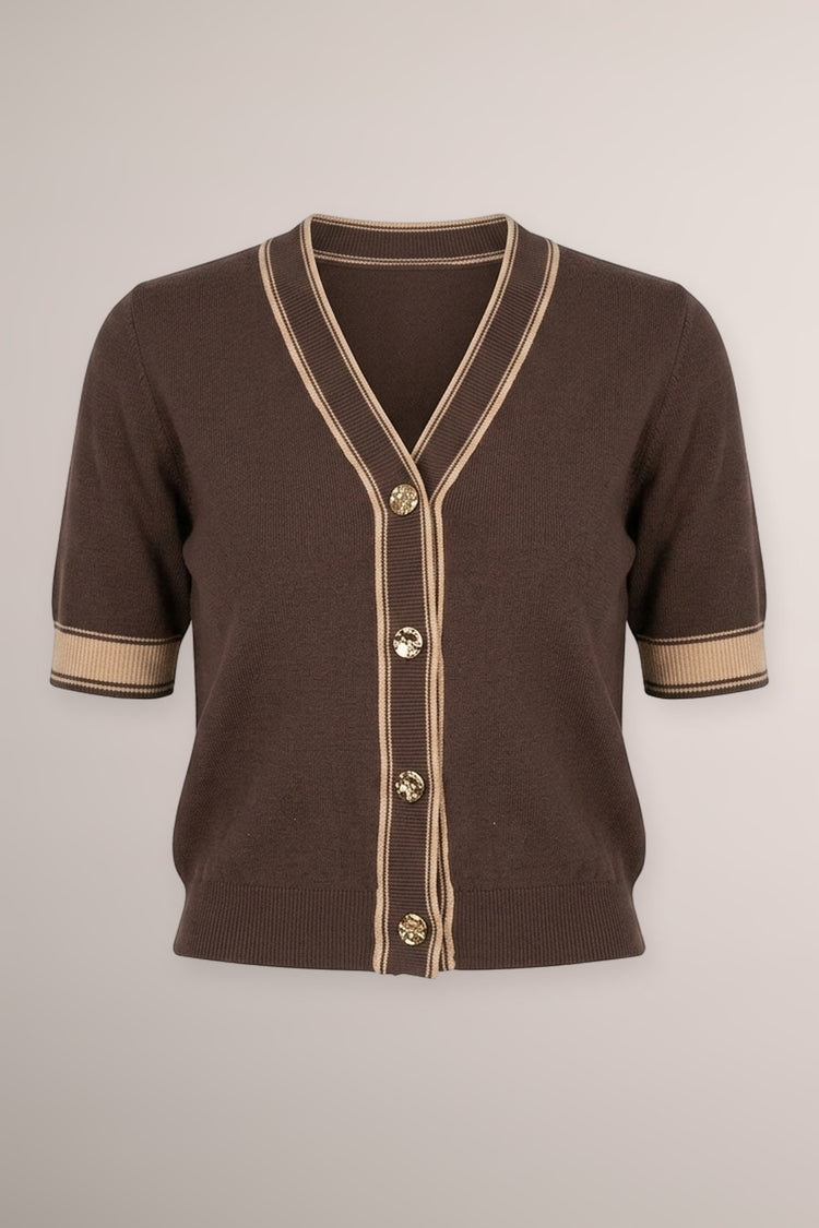Striped piping chocolate knit cardigan