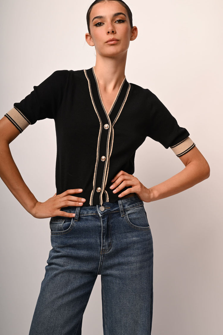 Lurex piping cardigan