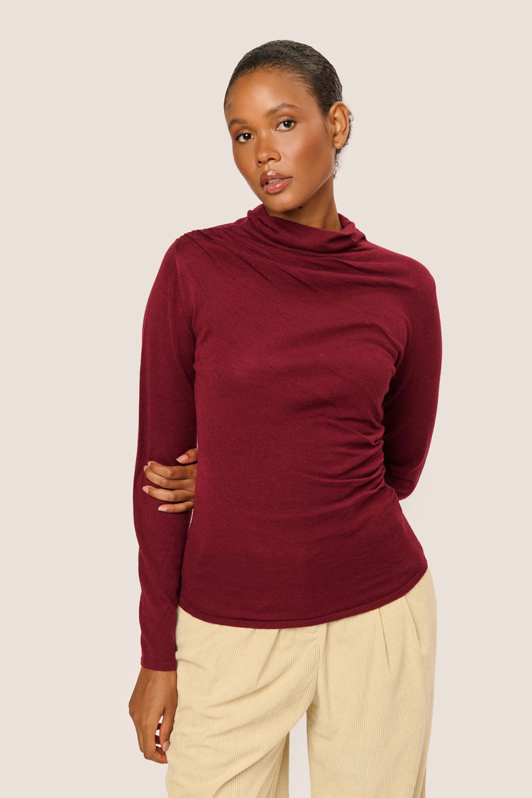 Gathered knit mock sweater