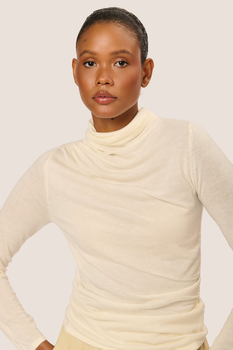 Gathered knit mock sweater