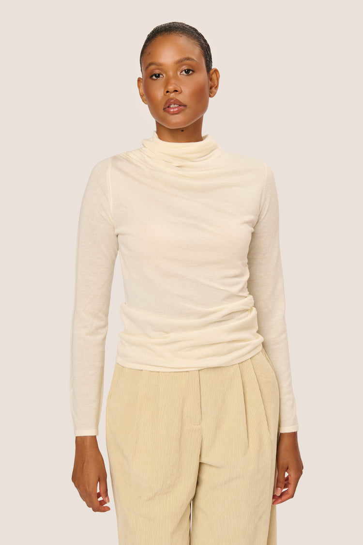 Gathered knit mock sweater