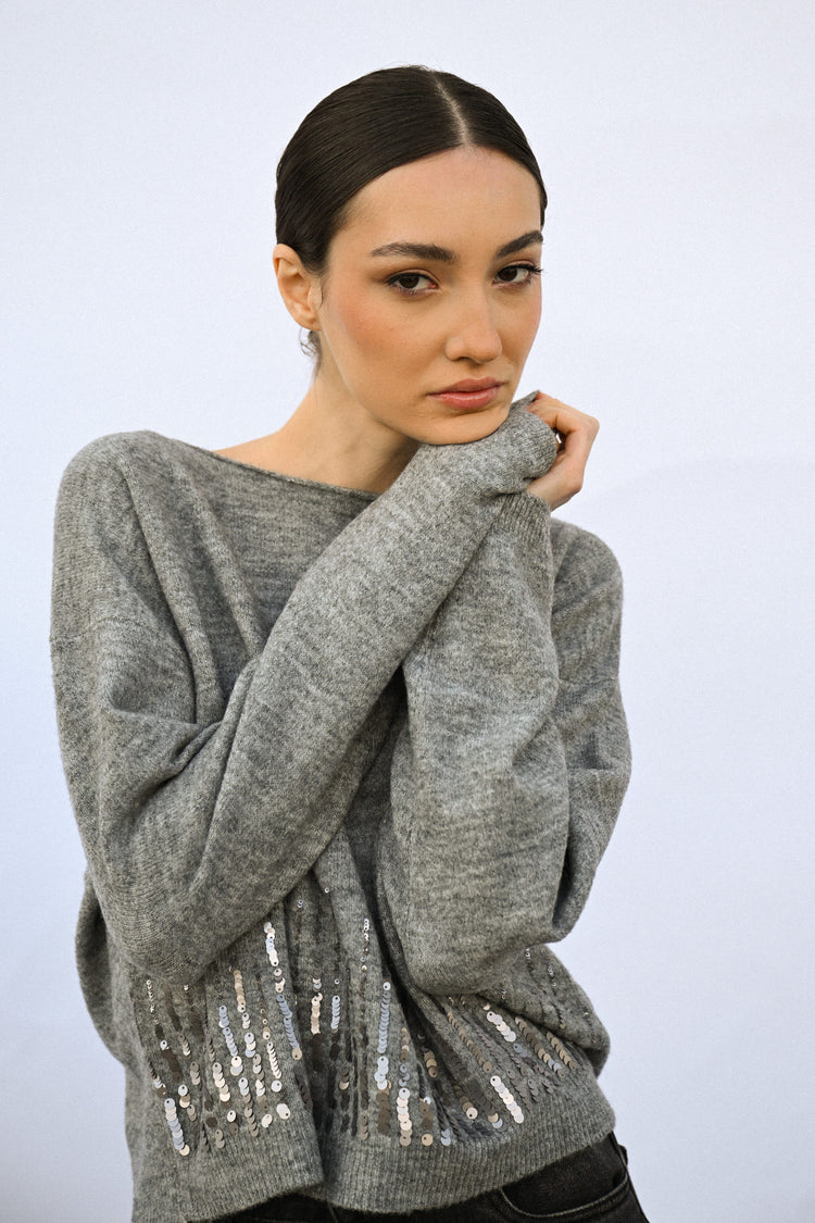 Sequin boxy-fit sweater