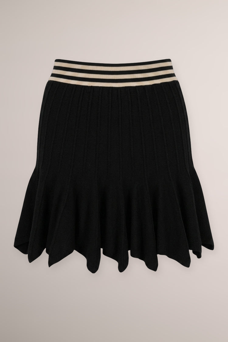 Striped waistband black pleated knit miniskirt