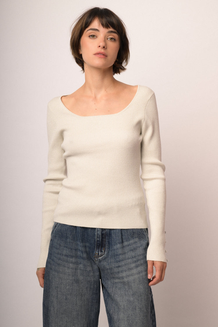 Maglia scollo con bottoni manica lurex