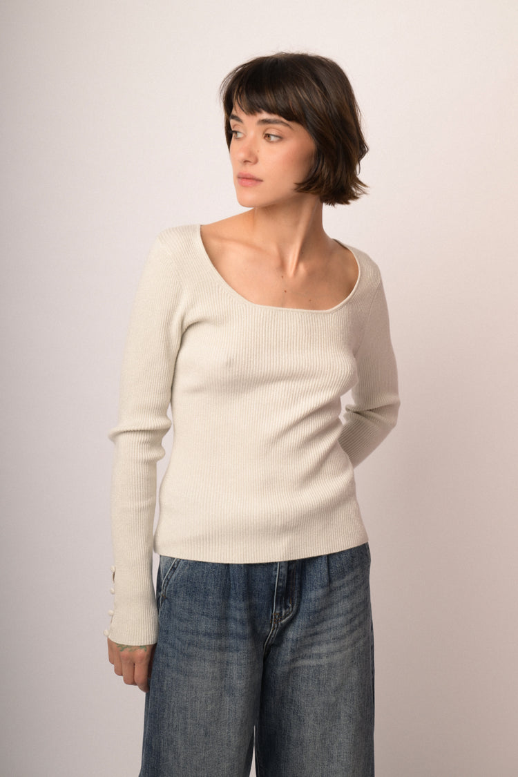 Maglia scollo con bottoni manica lurex