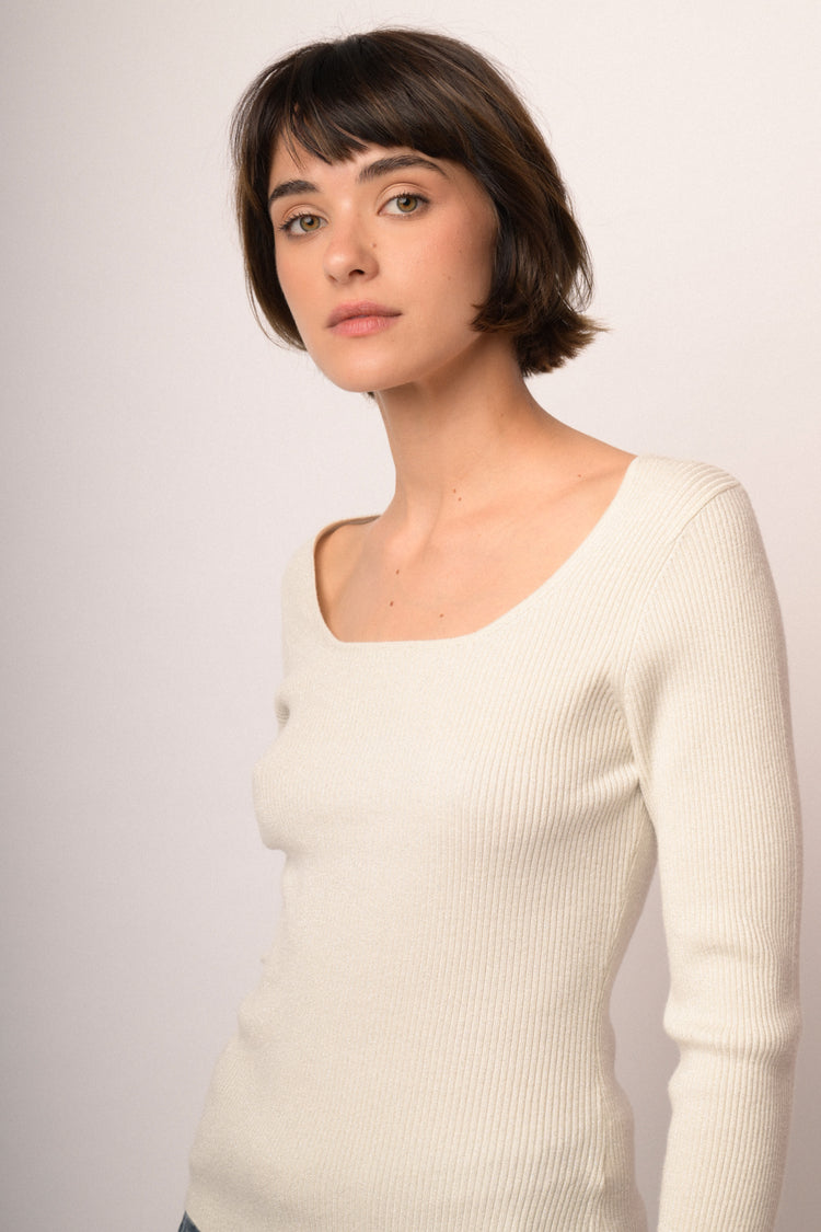 Maglia scollo con bottoni manica lurex
