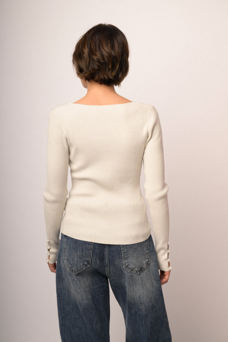 Maglia scollo con bottoni manica lurex