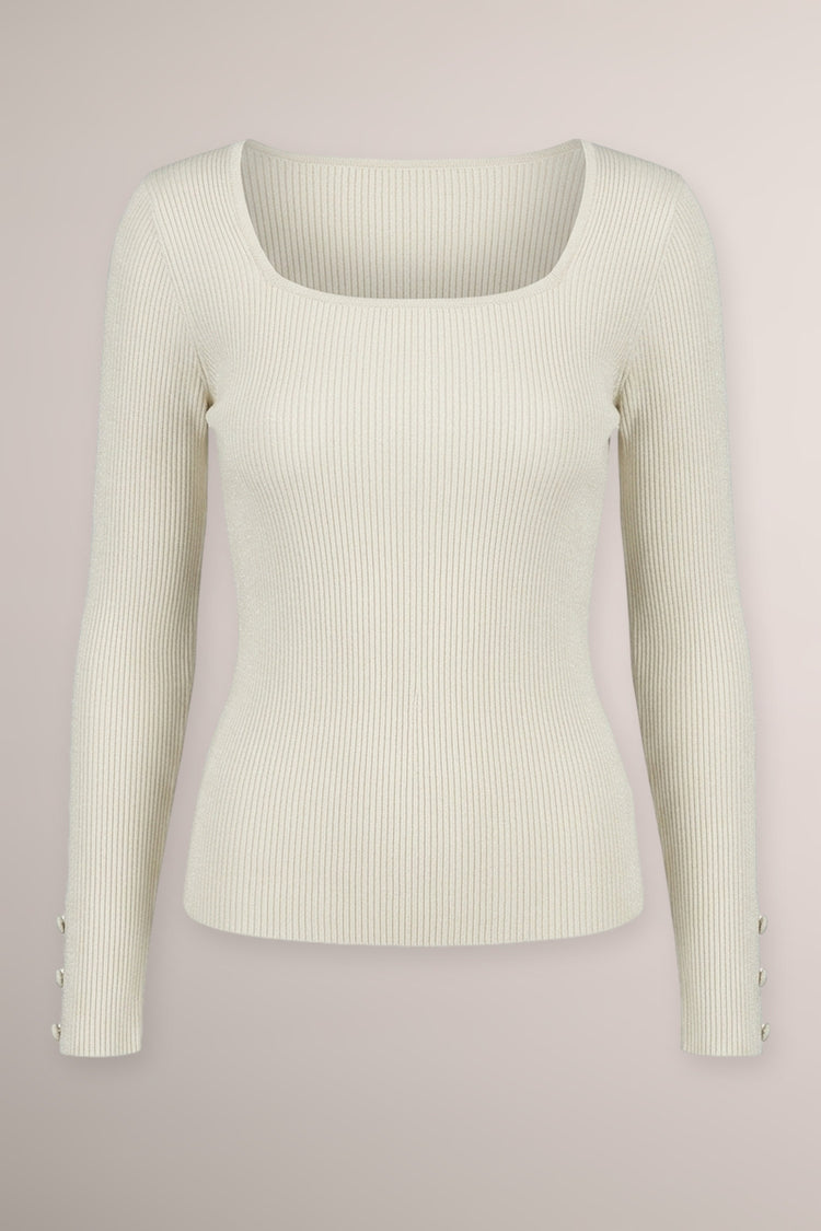 Ivory lurex ribbed knit pullover