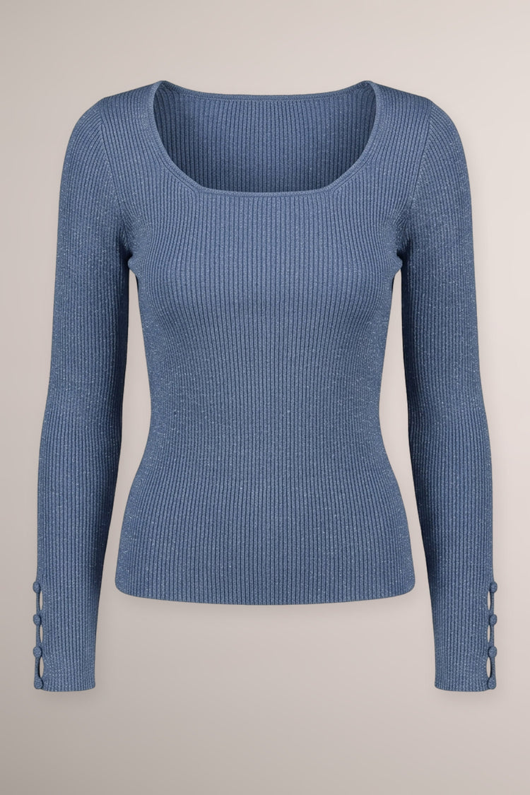 Blue lurex ribbed knit pullover