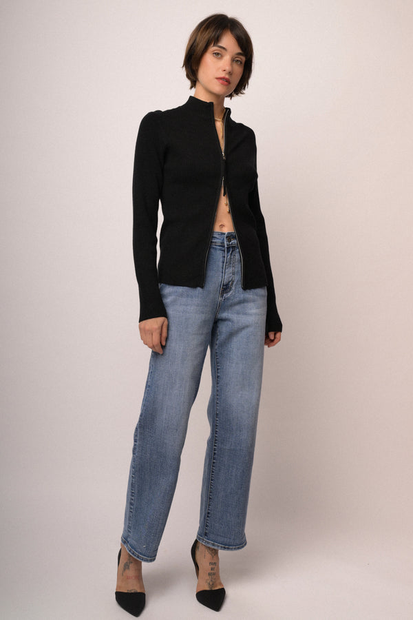 Black knit zip-up cardigan