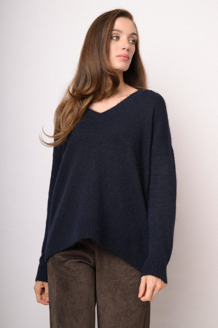 Midnight blue oversized V-neck sweater