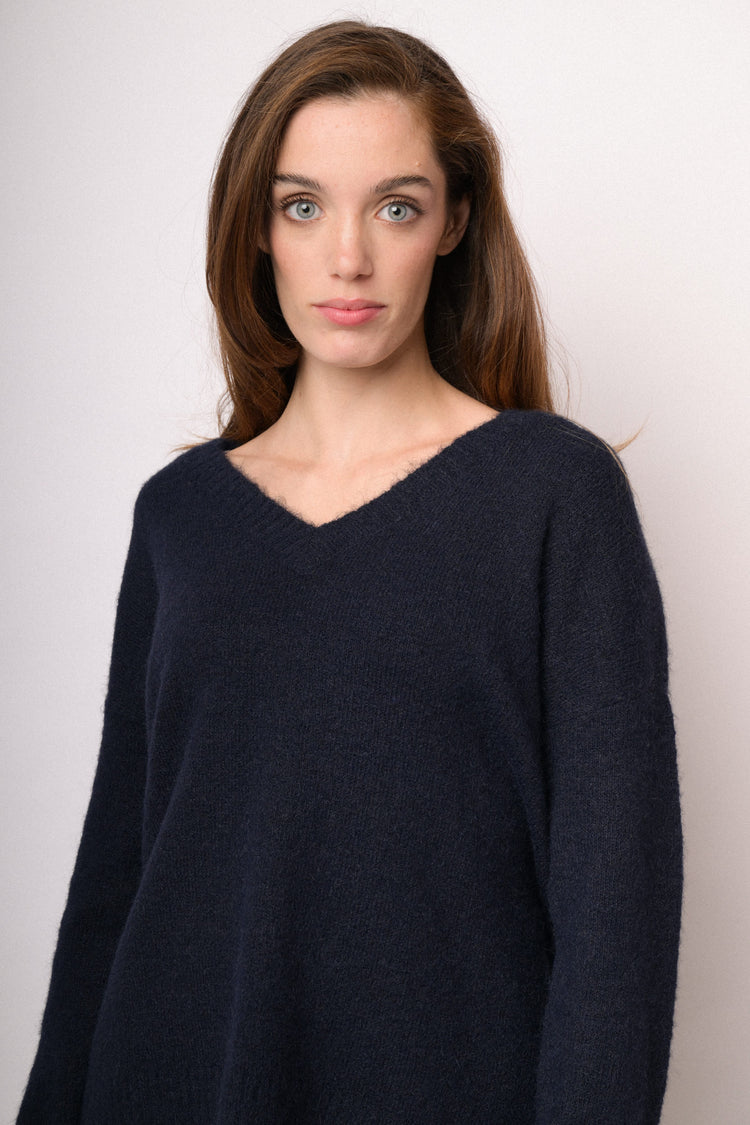 Midnight blue oversized V-neck sweater