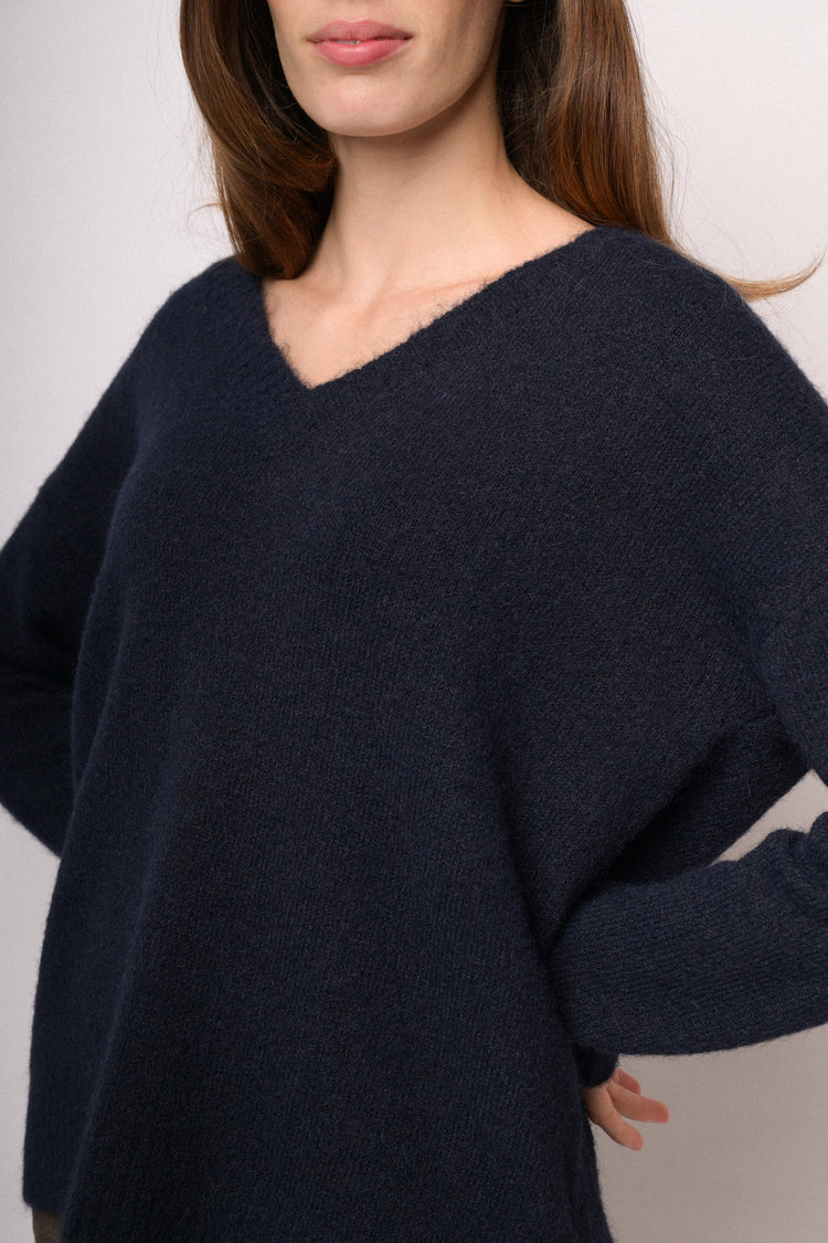 Midnight blue oversized V-neck sweater