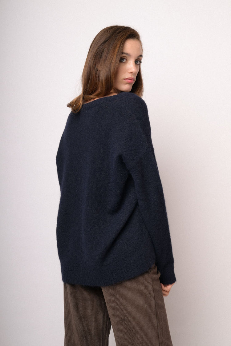 Midnight blue oversized V-neck sweater