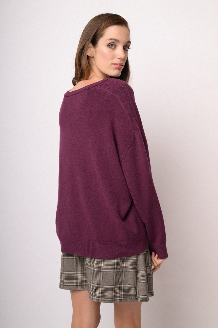 Burgundy oversized V-neck sweater