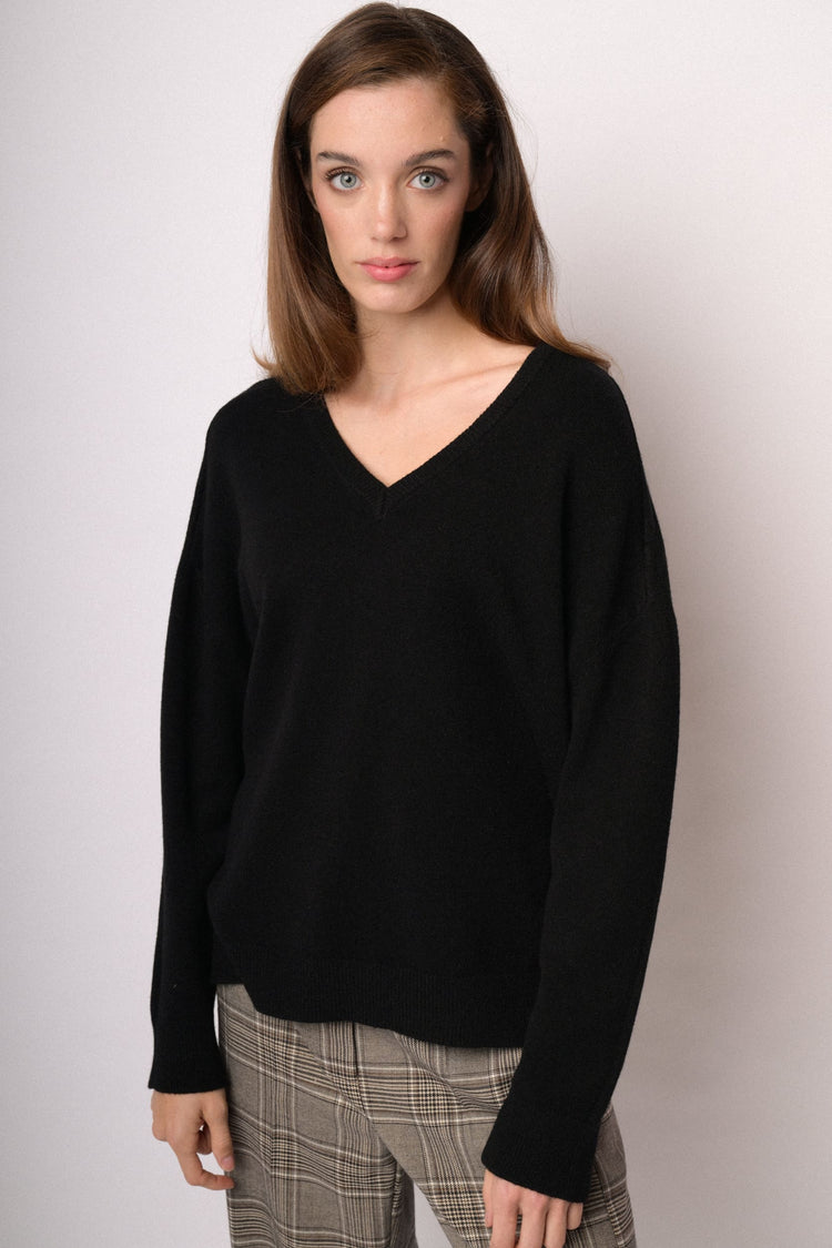 Black oversized V-neck sweater