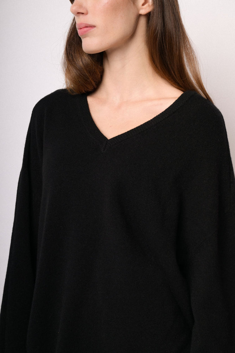 Black oversized V-neck sweater