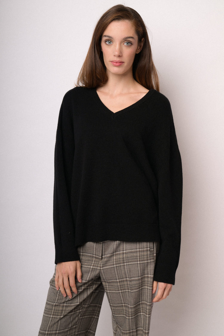 Black oversized V-neck sweater