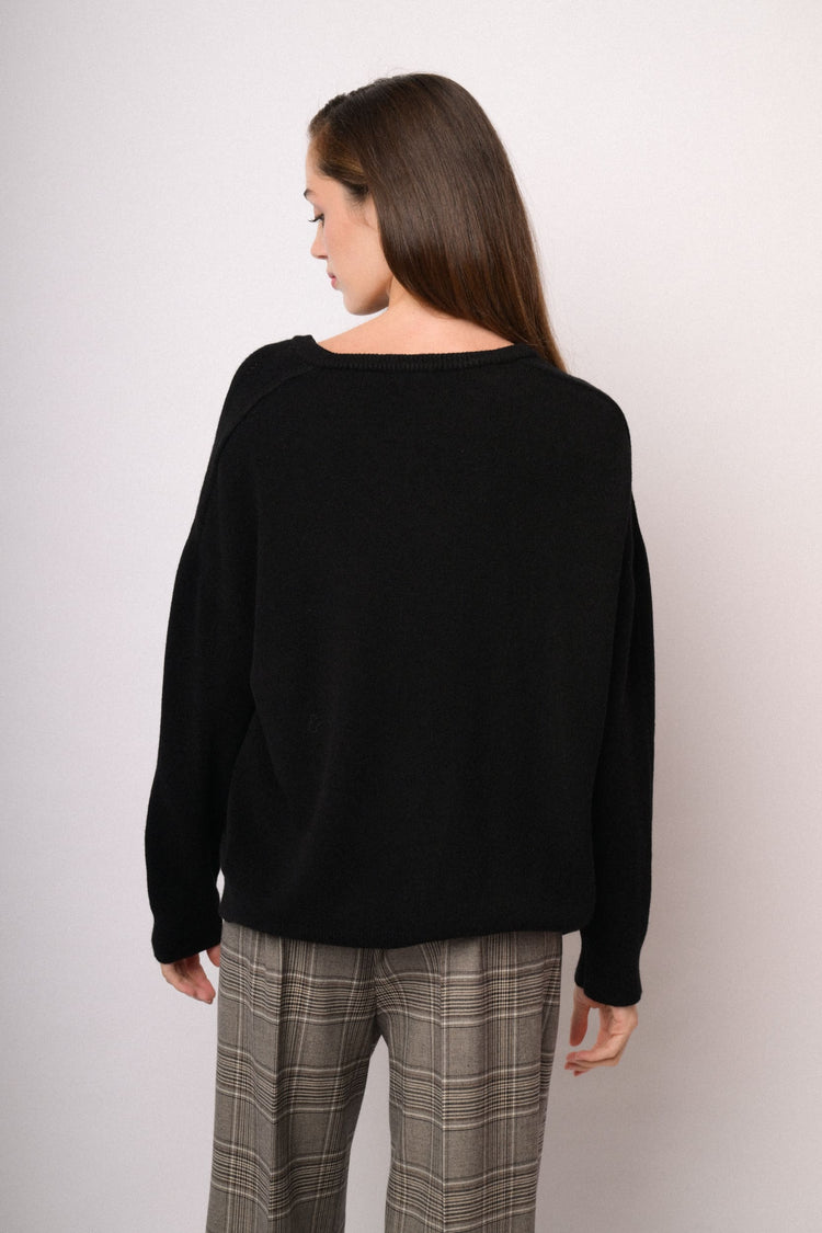 Black oversized V-neck sweater