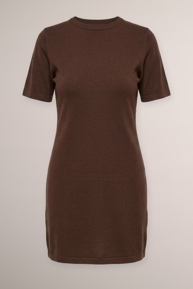 Brown short-sleeve mini dress