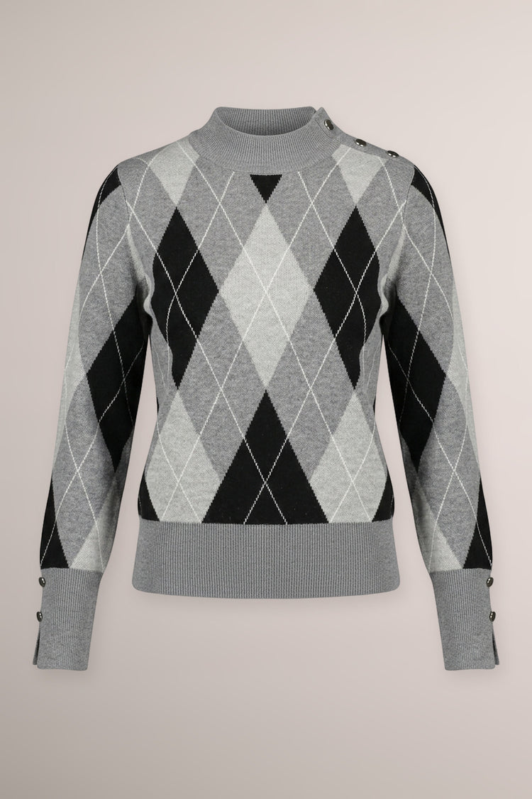 Grey/multicolor argyle knit mock sweater