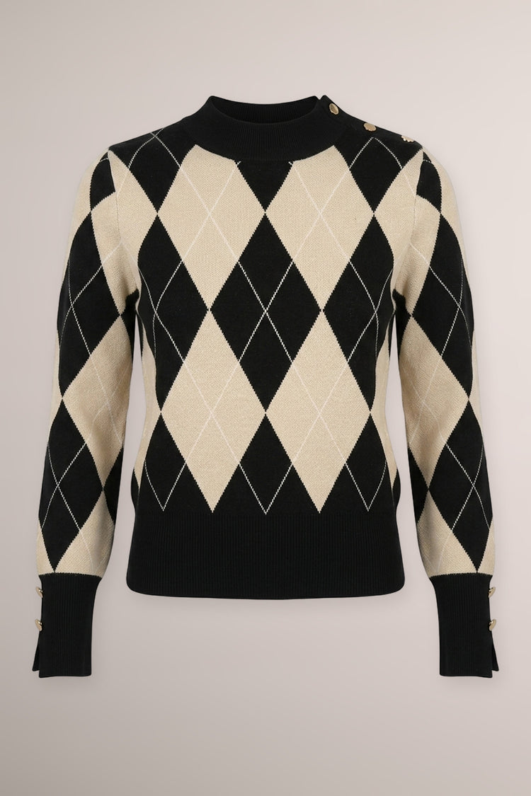Beige/multicolor argyle knit mock sweater