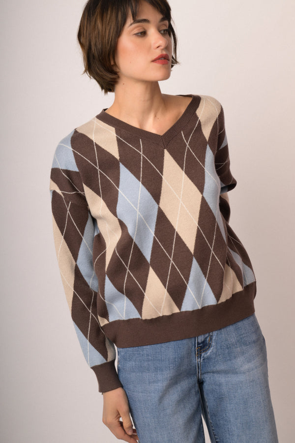 Maglia scollo V rombi