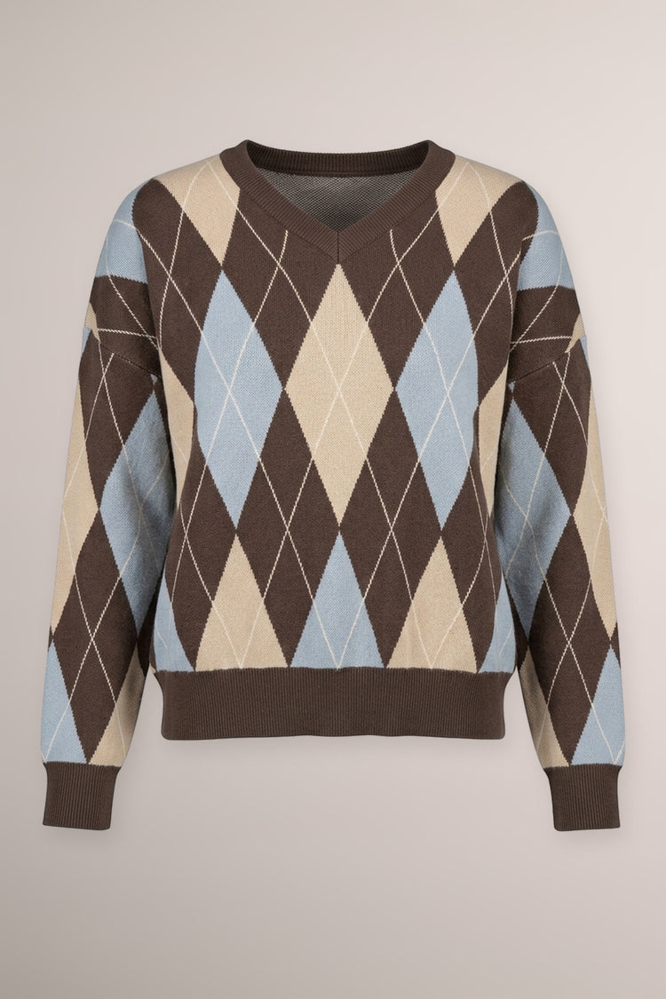 Multicolor argyle knit sweater