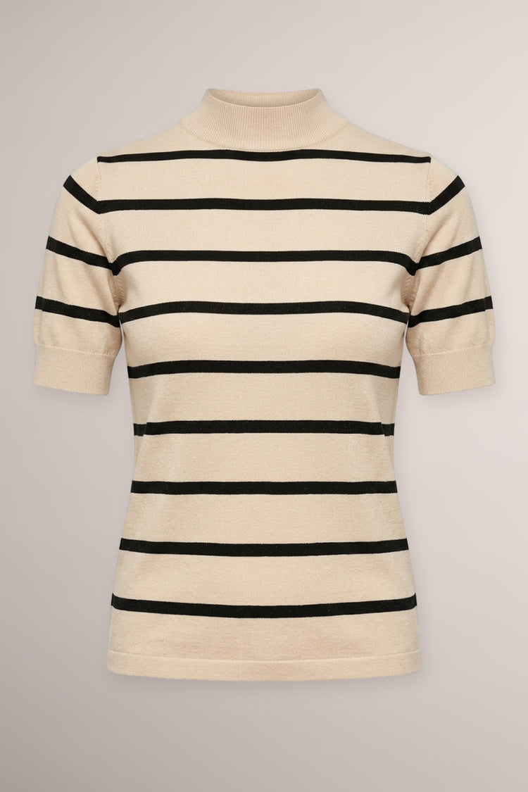 Black/ivory striped lurex knit mock sweater
