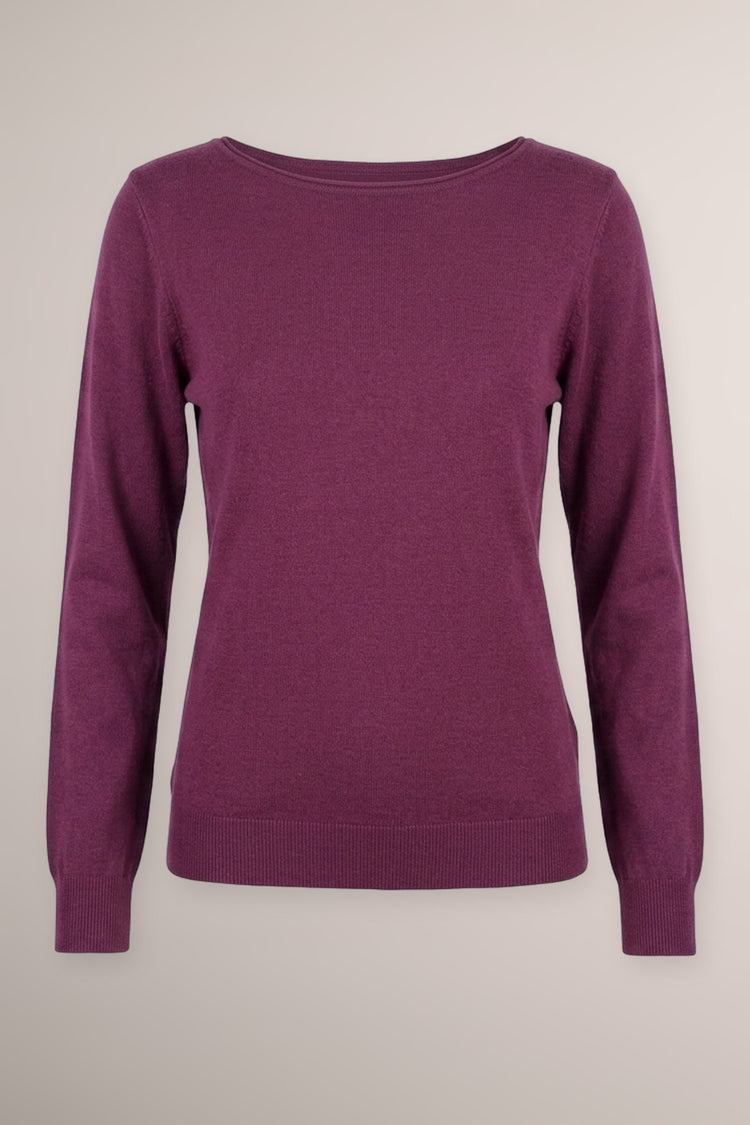 Raspberry boat neckline knit sweater