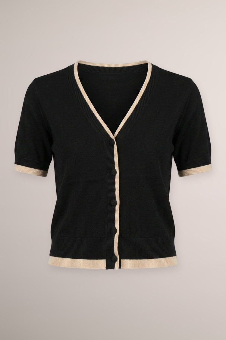 Lurex-piping black knit cardigan
