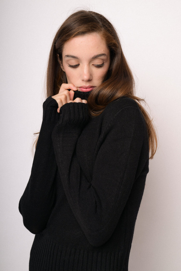 Black ribbed turtleneck sweater