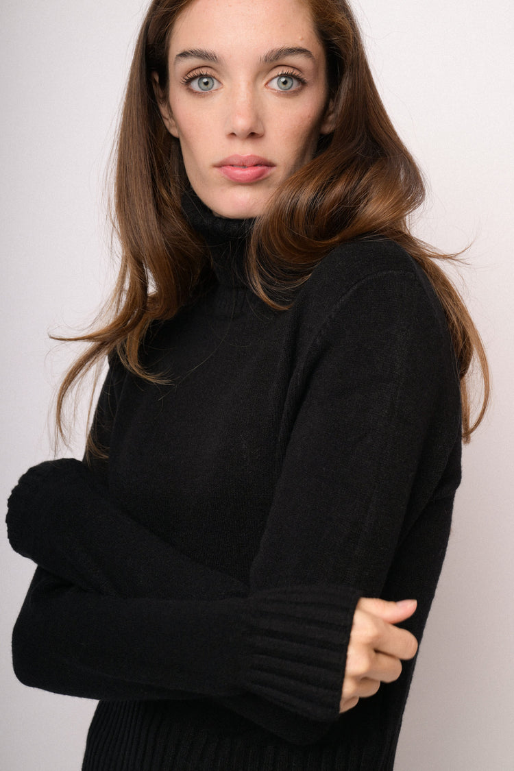 Black ribbed turtleneck sweater