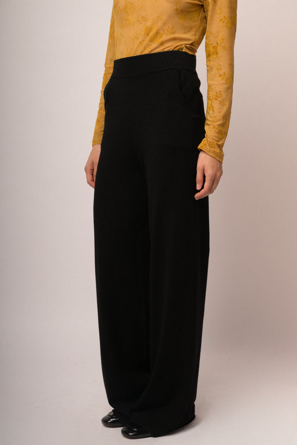 Black viscose-blend high-waisted palazzo trousers