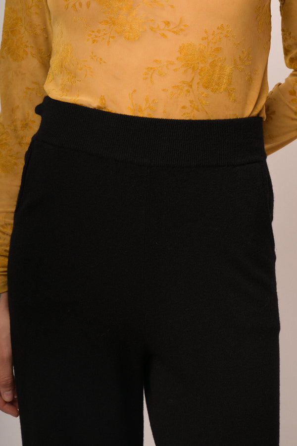 Black viscose-blend high-waisted palazzo trousers