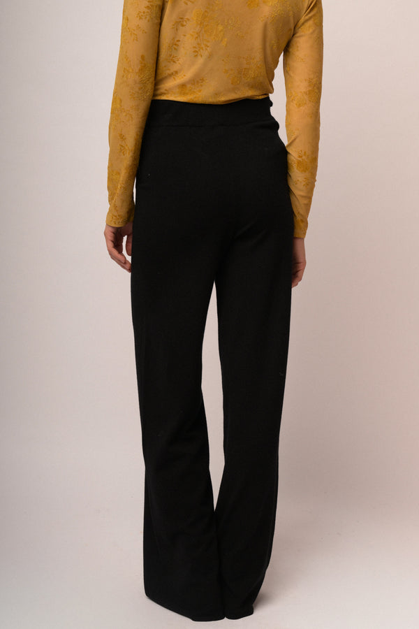 Black viscose-blend high-waisted palazzo trousers