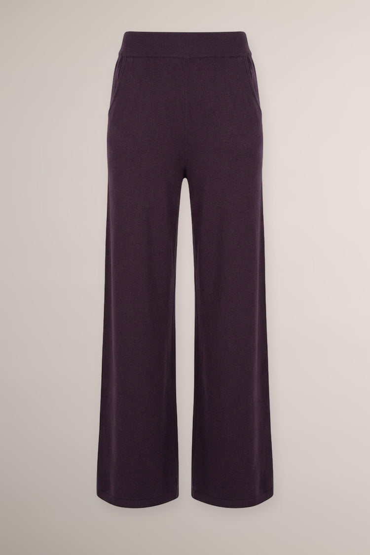 Purple knitted palazzo trousers with pockets