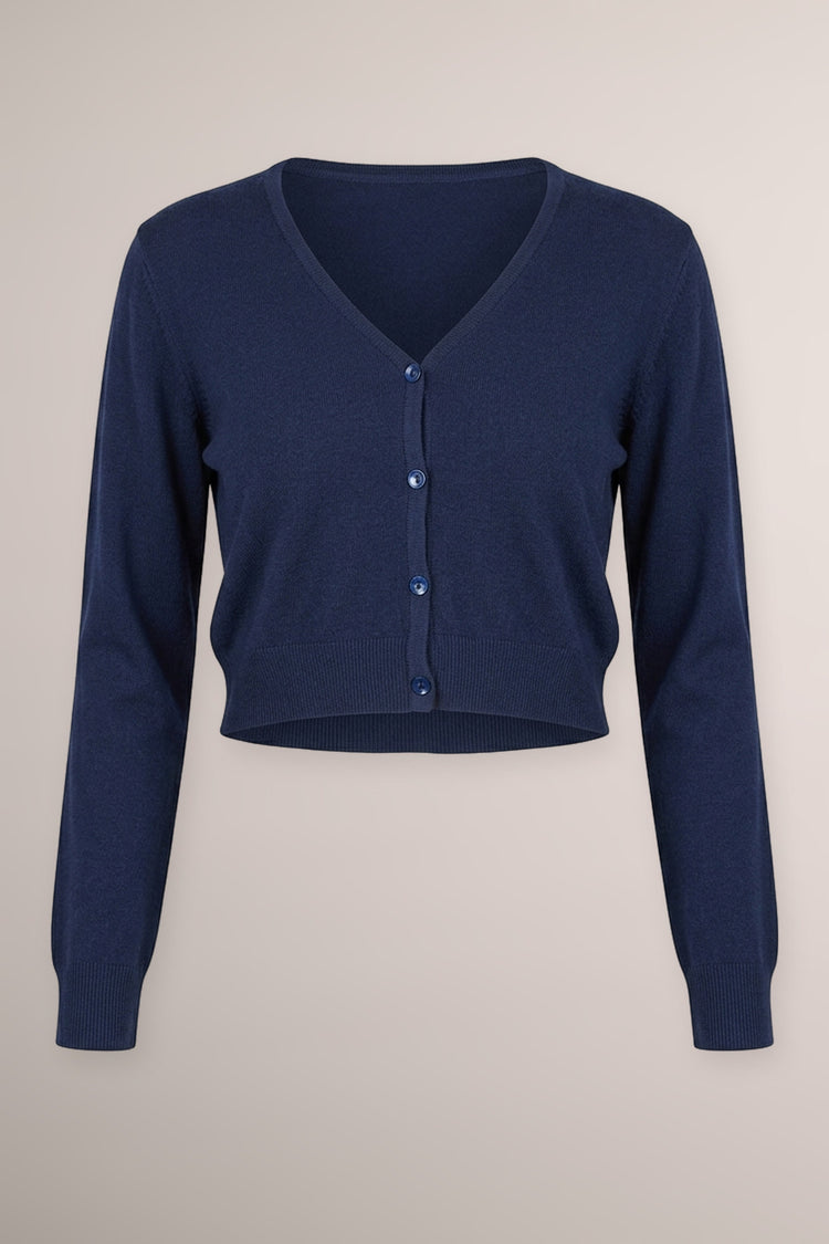 Blue cropped button-front cardigan