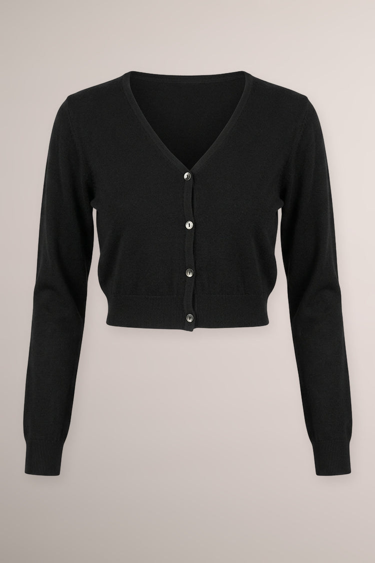 Black cropped button-front cardigan