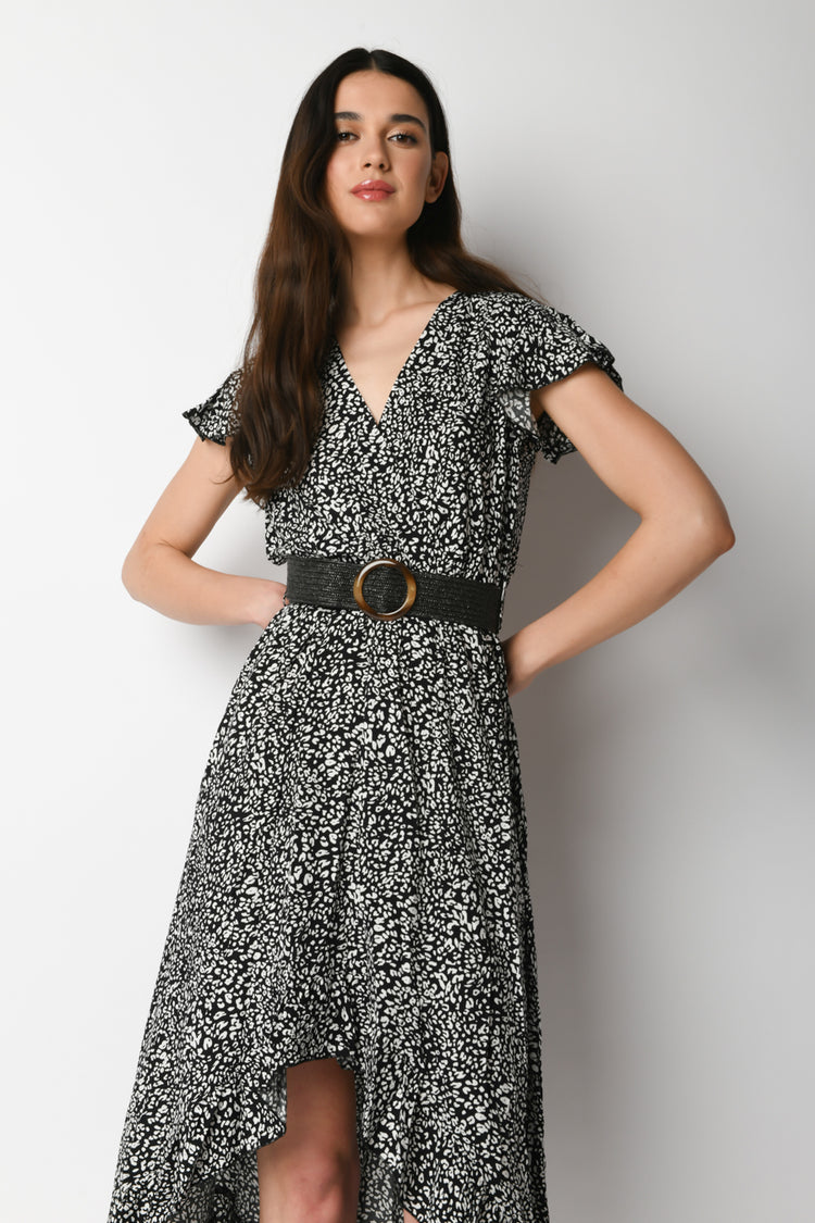 Micro floral print high-low dress