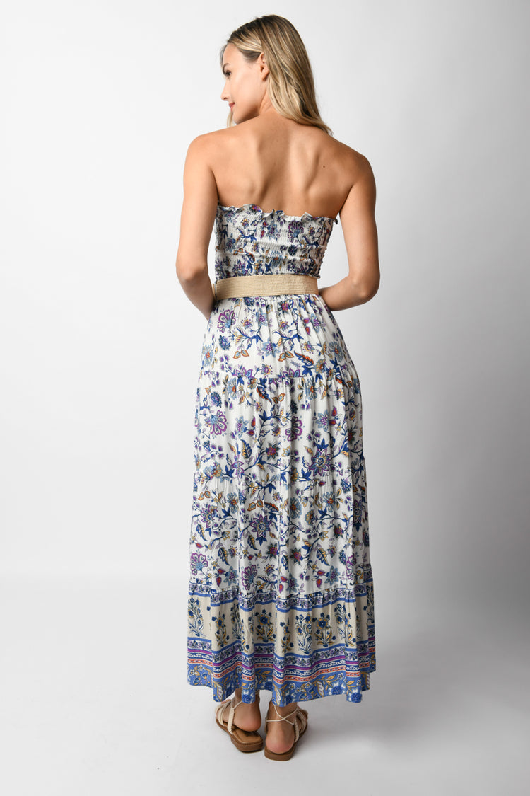 Belted floral print long dress