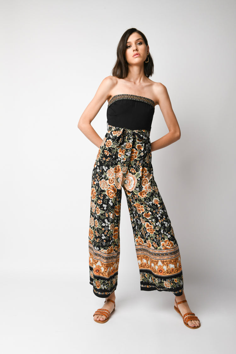 Floral print bustier jumpsuit