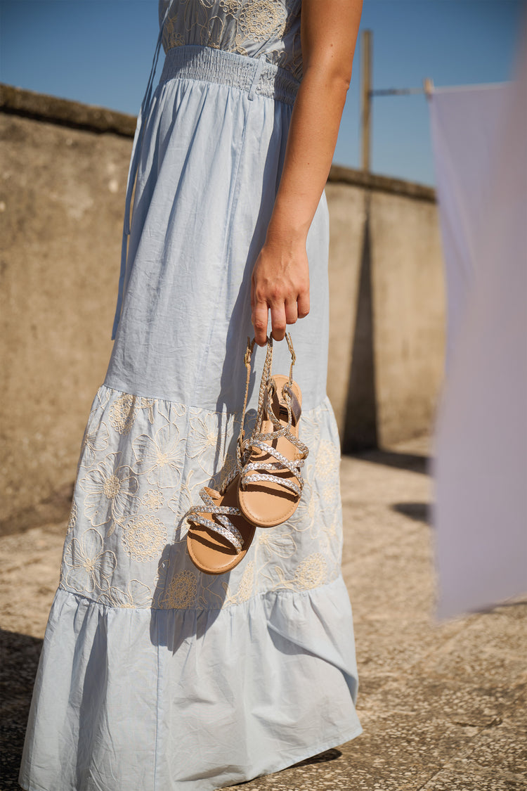 Silver woven straps flat sandals