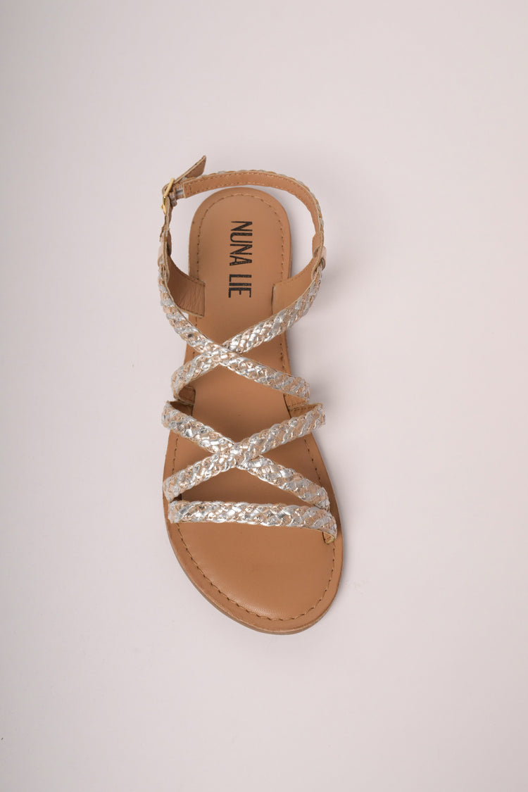 Silver woven straps flat sandals