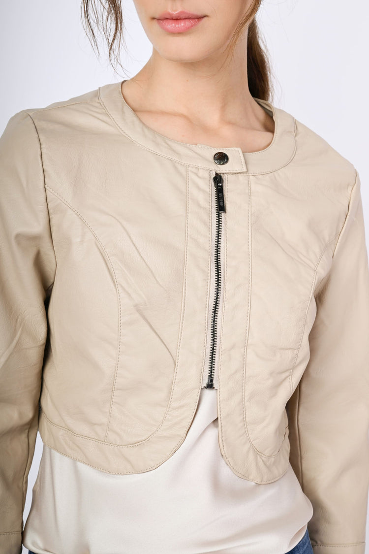 Faux leather cropped jacket