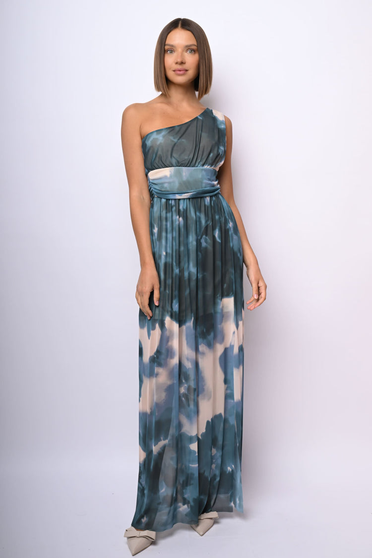 Floral print one-shoulder long dress
