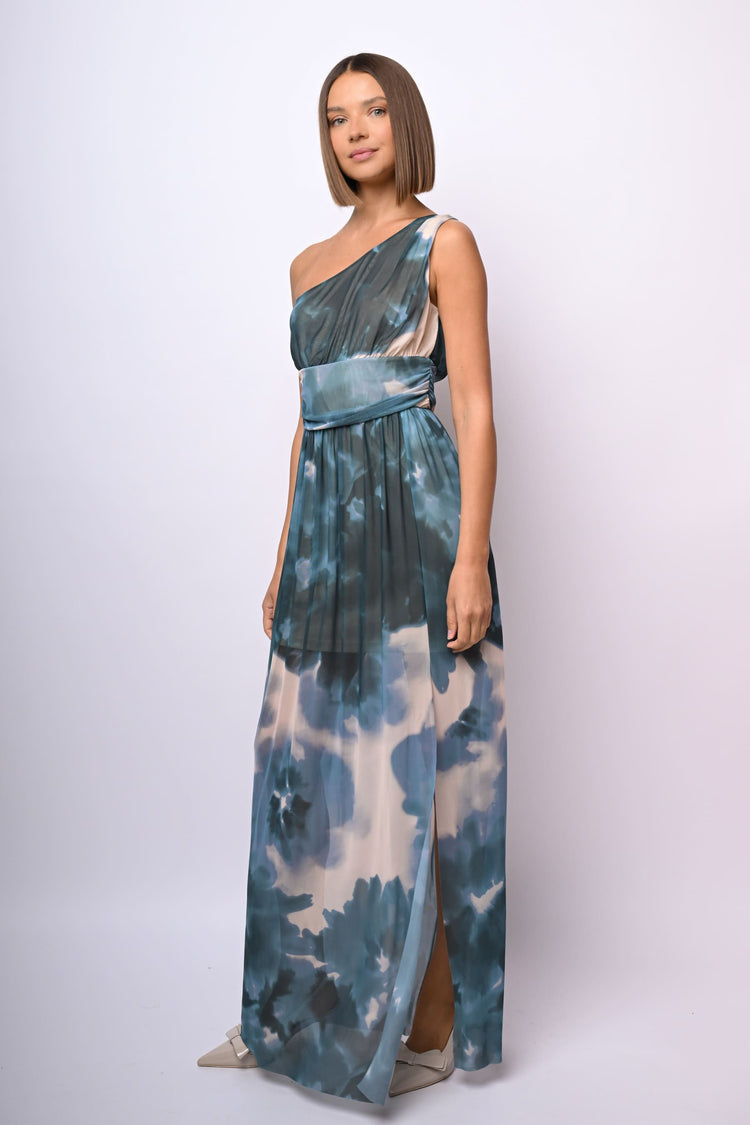 Floral print one-shoulder long dress