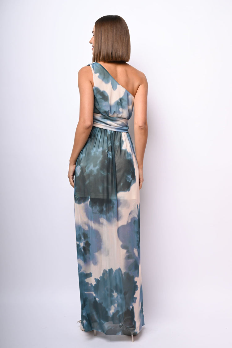 Floral print one-shoulder long dress